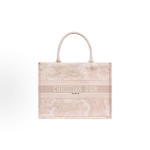 DIOR迪奥 BookTote 印花⽼⻁图案⼤容量 刺绣 ⼿提包 中号 ⼥款 糖果⾊拼粉⾊